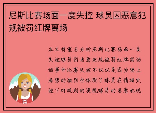 尼斯比赛场面一度失控 球员因恶意犯规被罚红牌离场